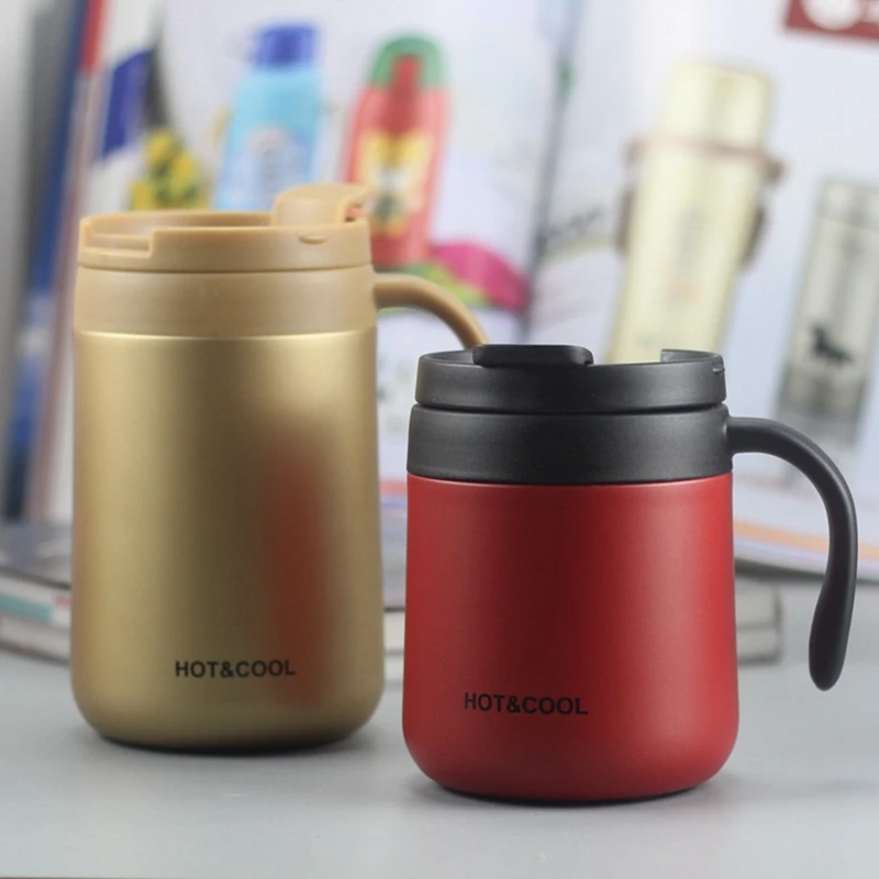 

New 330ml Coffee Mug Vacuum Cup Thermos Stainless Steel Insulated Water Cups Tumbler With Handle Lid and Mixing Spoon Office