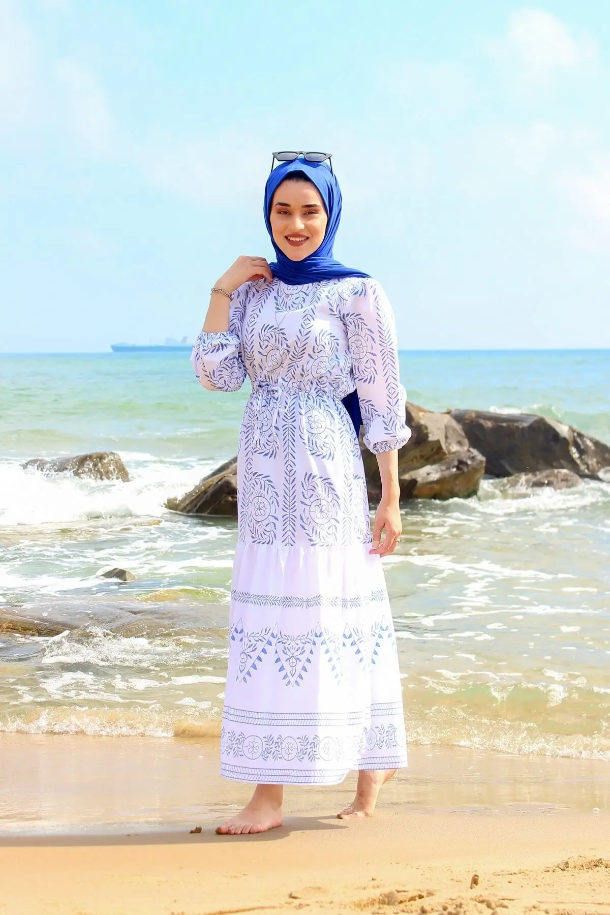 Embroidery Printed Cotton Woven Fabric 130 cm White Hijab Dress Dubai Robe Longue Femme Caftan Muslim Fashion 2021 Elegant Style