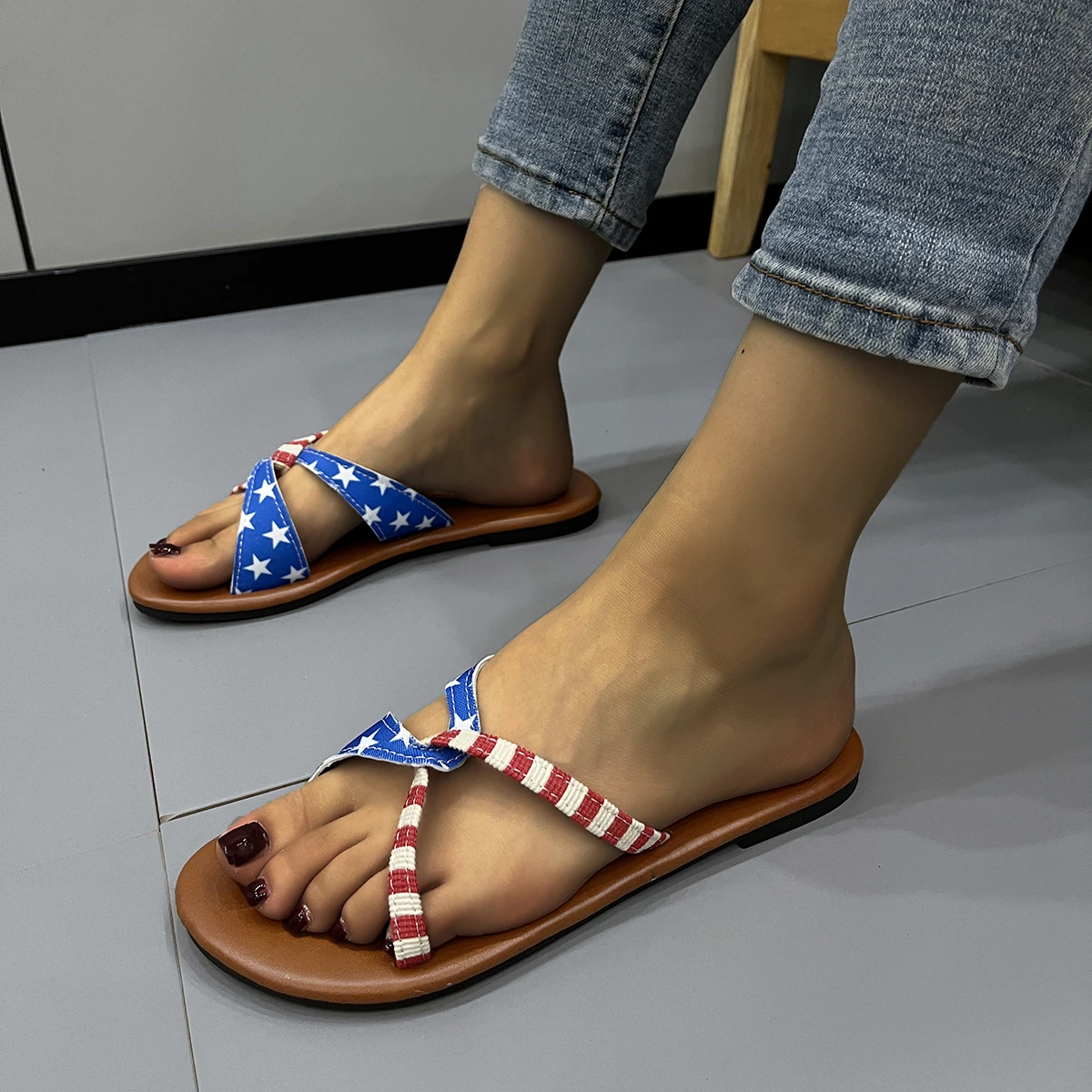 

Star Flag Flat Slippers Beach Shoes 2023 Summer New