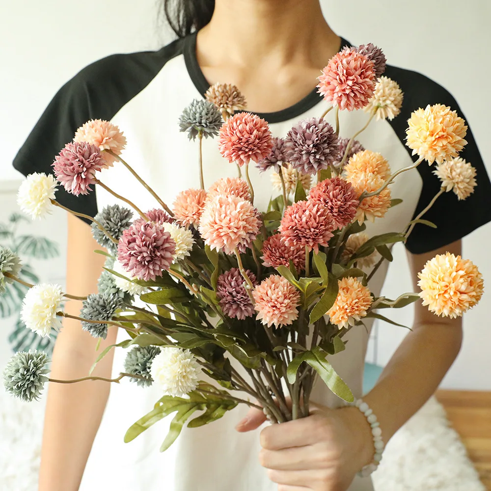 

5heads Ball Gerbera Artificial Flower Silk Dandelion Fake Flowers Bouquet Sunflower Flores Home Wedding Decoration Accessories