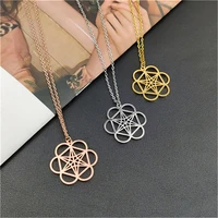 stainless steel jewelry fashion hexagon flowers pendant necklace for women men personality cross chain necklace gift for family