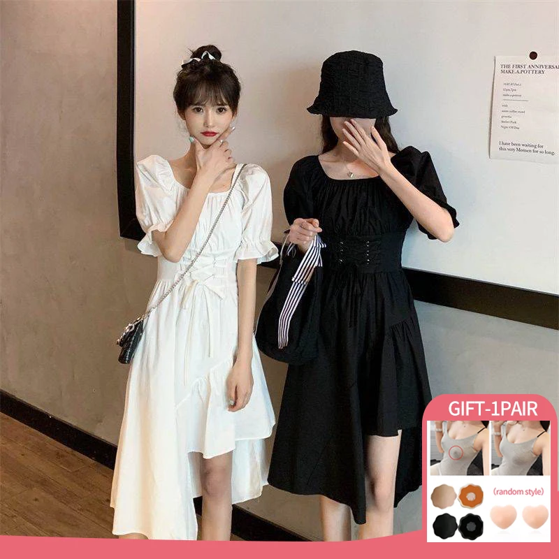 

Summer Dress Clothes Women Sexy Square Neck Black Short Sleeve Mini Dress A-line High Waist Party Dress Lady Y2k Vestidos