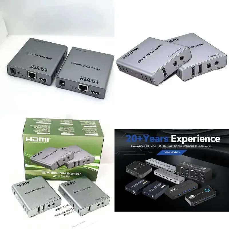Фото FJGEAR 60M KVM-удлинитель 1080P для передачи аудио- и видеосигнала по кабелю Ethernet CAT5e/CAT6 RJ45, приемопередатчик, конвертер для расширения сигнала №1