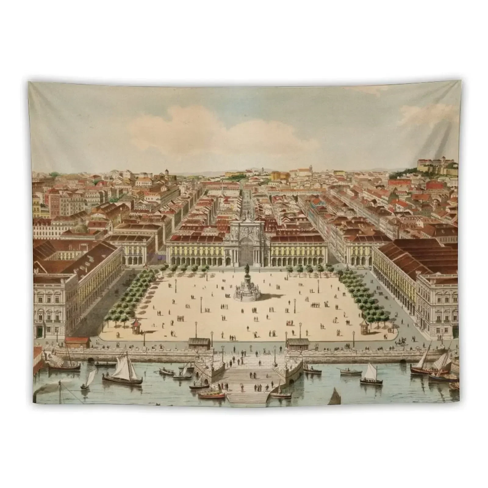 Винтажная карта Лиссабона Португалия (1860) Гобелен Украшение стены Роскошное