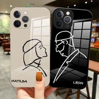 leon matilda natalie portman couple glass silicone phone case for iphone 13 12 11 pro max mini xs xr xs max 8 7 plus se 20 cover