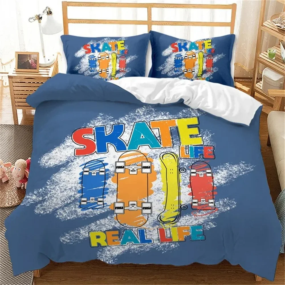Skateboard Duvet Cover Microfiber Extreme Sports Game Bedding Set Astronaut Spaceman Quilt For Kids Teen Boys