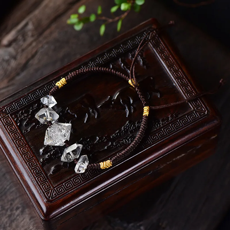 Natural Herkimer Double Pointed Raw Stone Crystal Bracelet for Women Men Crystal Sparkling Diamond  Bangles Lucky Jewelry Gifts