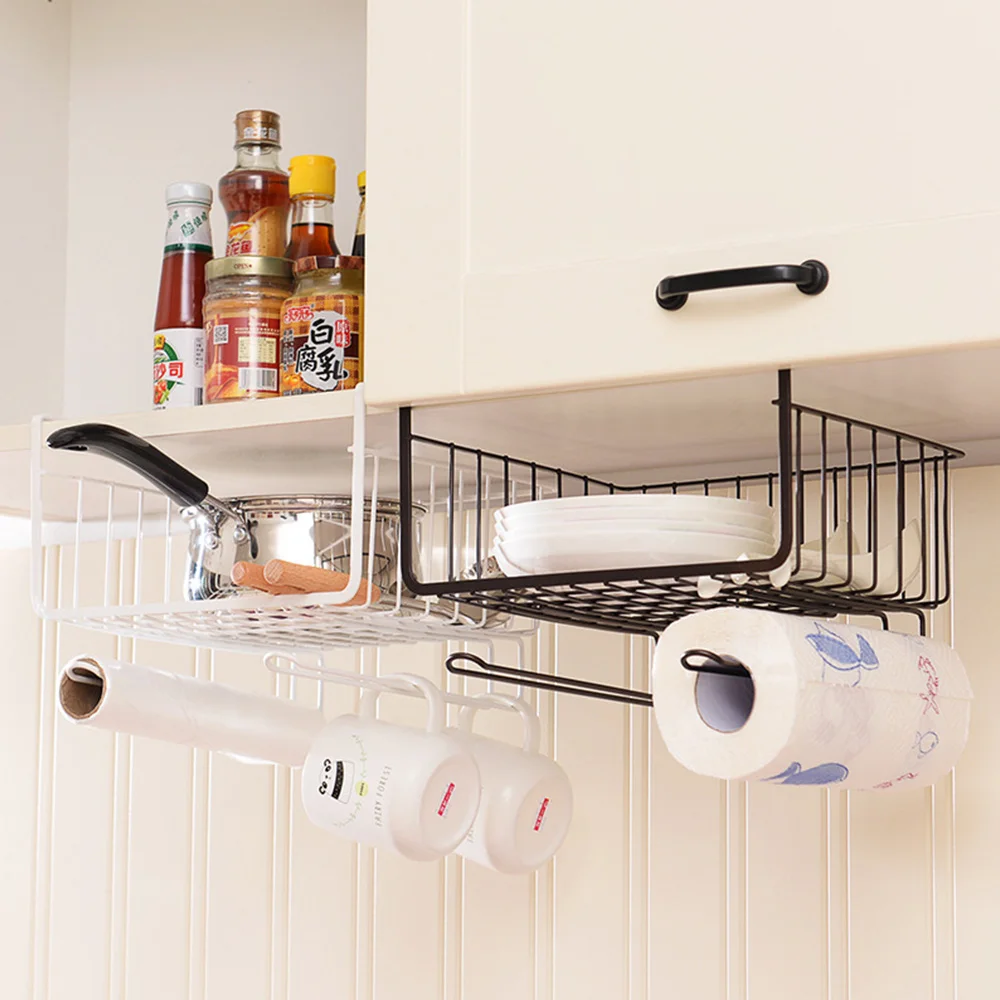 Under Cabinet Shelf Basket Organizer, Metal Wire Rack Hanging Storage Baskets Holds for Kitchen Pantry or Refrigerator