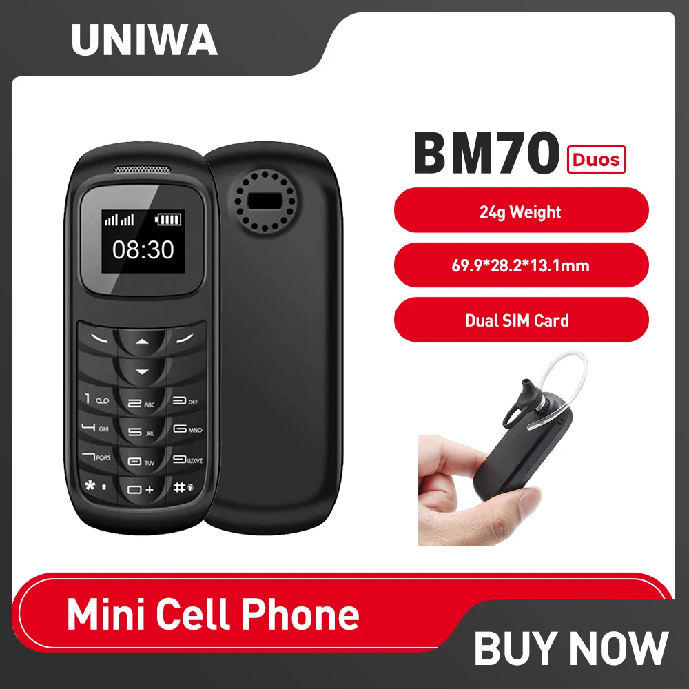 

UNIWA BM70 DUOS MINI Phone 2G Dual SIM Dual Standby Mobile Phone Wireless Bluetooth 350mAh for Kids 1.77 Inch Display Cellphones