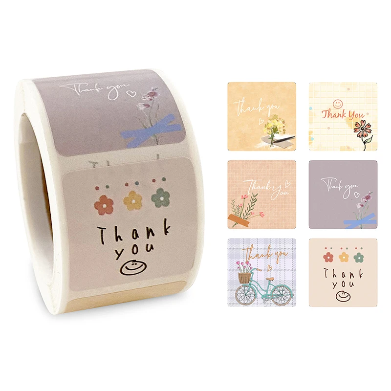 300 шт./рулон милые Мультяшные Цветочные наклейки с надписью Thank You