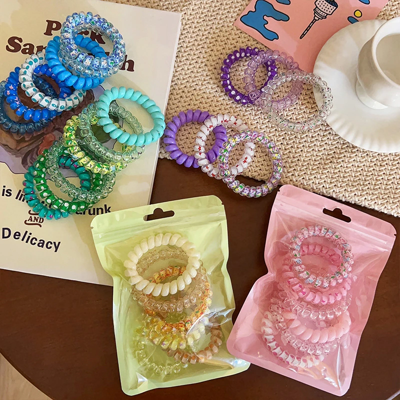

6Pcs/set Candy Color Hair Rope Lady Summer Telephone Wire Elastic Hair Band Frosted Spiral Cord Rubber Hair Tie Stretch Headband