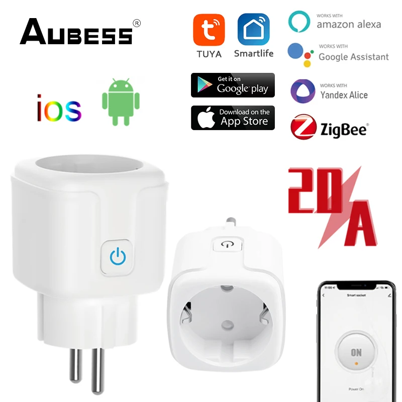 

AUBESS 20A Zigbee Smart Plug EU Smart Socket With Power Monitor Timing Function Tuya App Via Alexa Google Home Alice Yandex