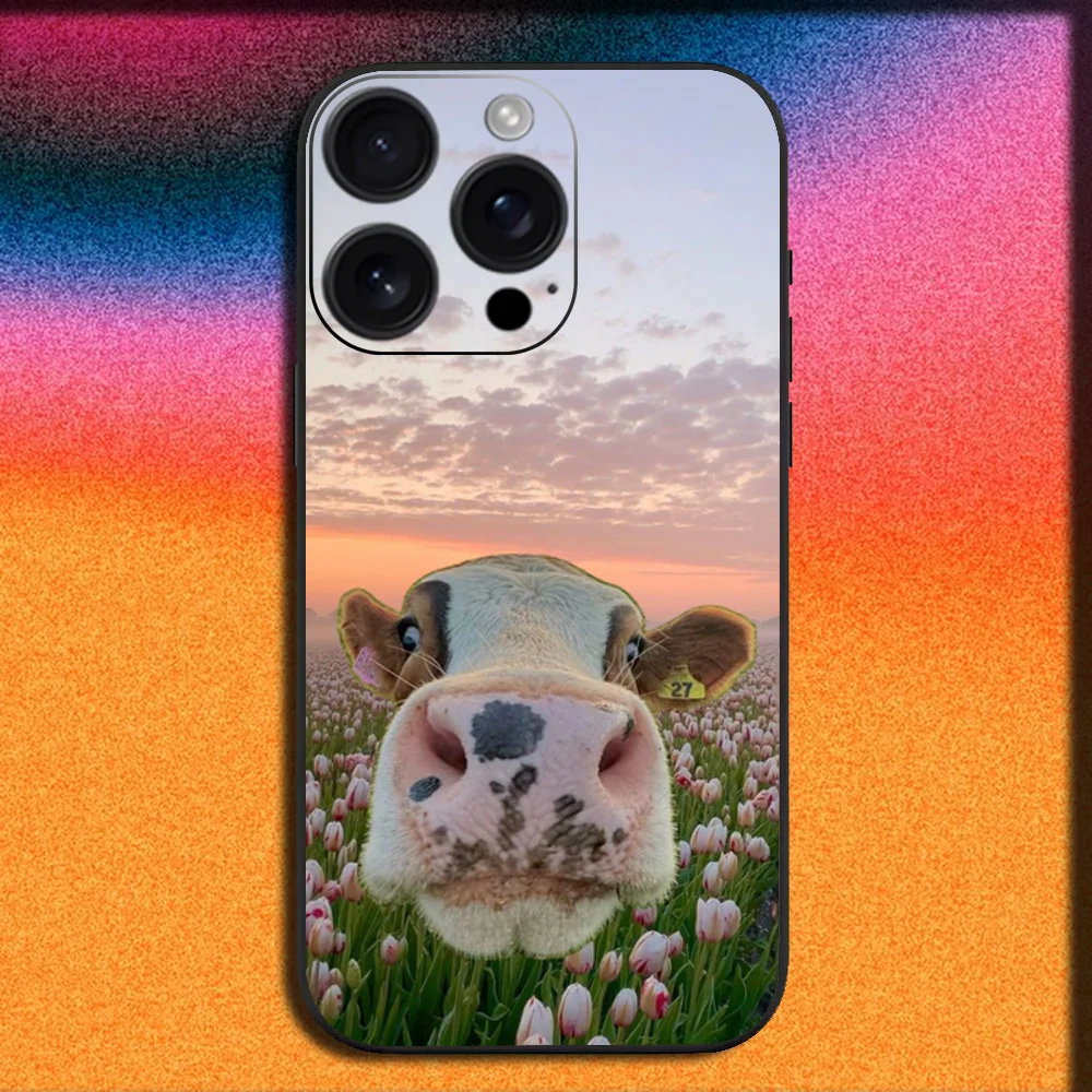 Чехол для телефона Lovely Cute Cow Cows OX для iPhone 16,15,14,13,12,11, Pro, XS, Max, XR, Plus, E, Mini, мягкий черный чехол (art.: 3920ceeb07009) - 3920ceeb07009
