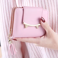 fashion tassel hasp women wallet pu leather short coin purse cards holder money bags mini cute wallet purse girls carteira
