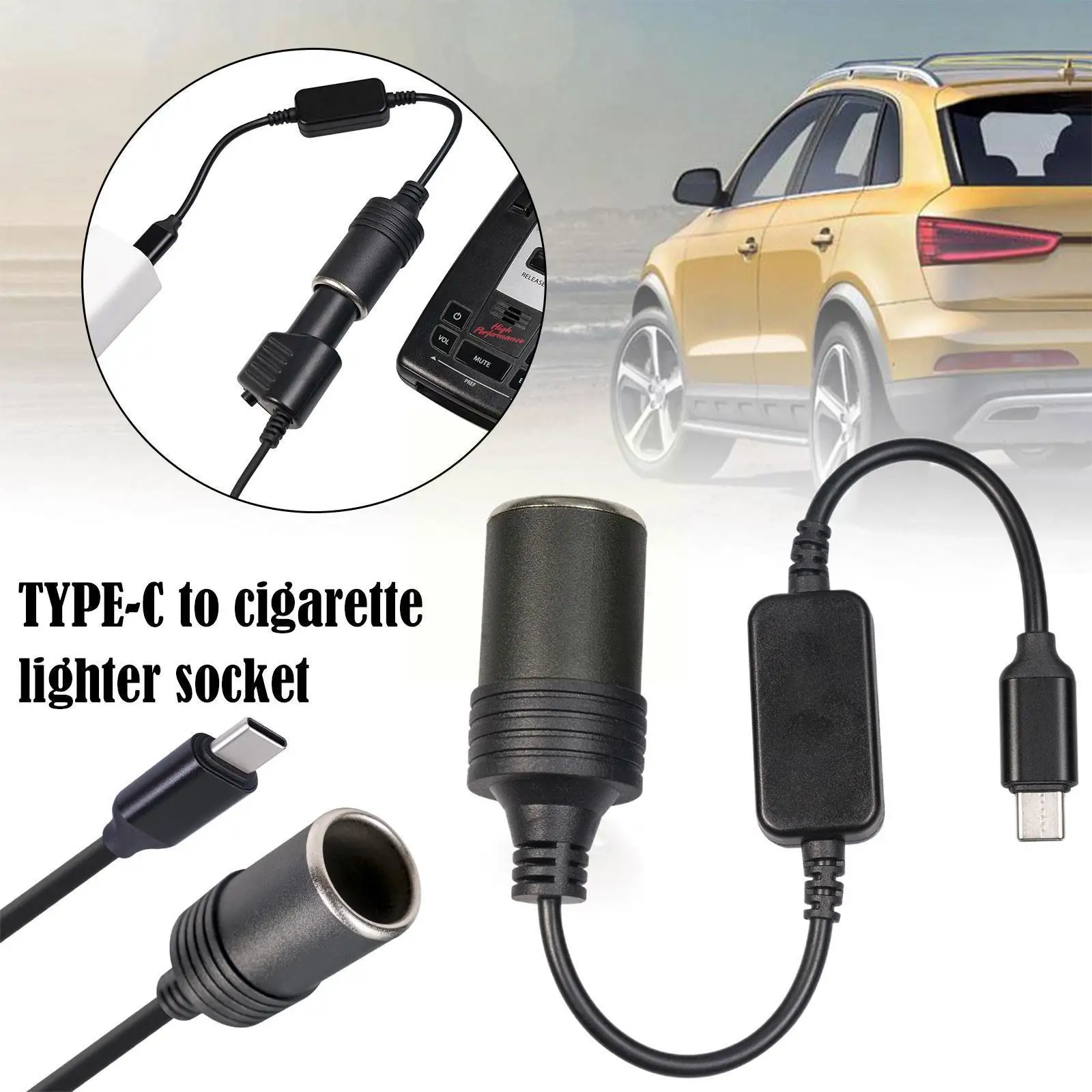 

USB C Type C To 12V Car Cigarette Lighter Socket Female Converter Adapter Cord For Car Cigarette Lighters Car Vacuum Cleane T8T2