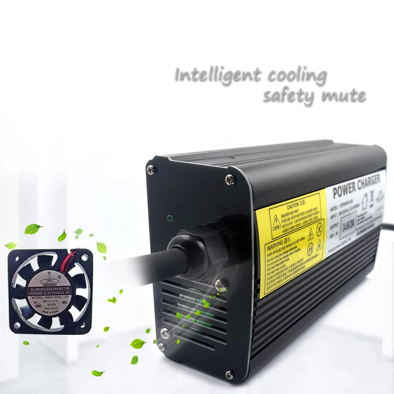 

14.6V 20A 4s LiFePO4 Charger For 12V 40AH 60AH 80AH 100AH Lifepo4 Battery Pack Electric Bike Scooter with Fan Aluminum Case