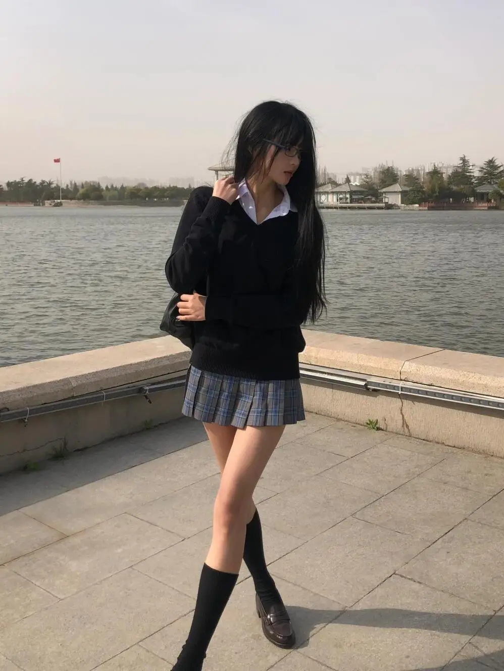 Wheatlife частный Shuiyuan средней школы пуловер с V-образным вырезом свитер Женская