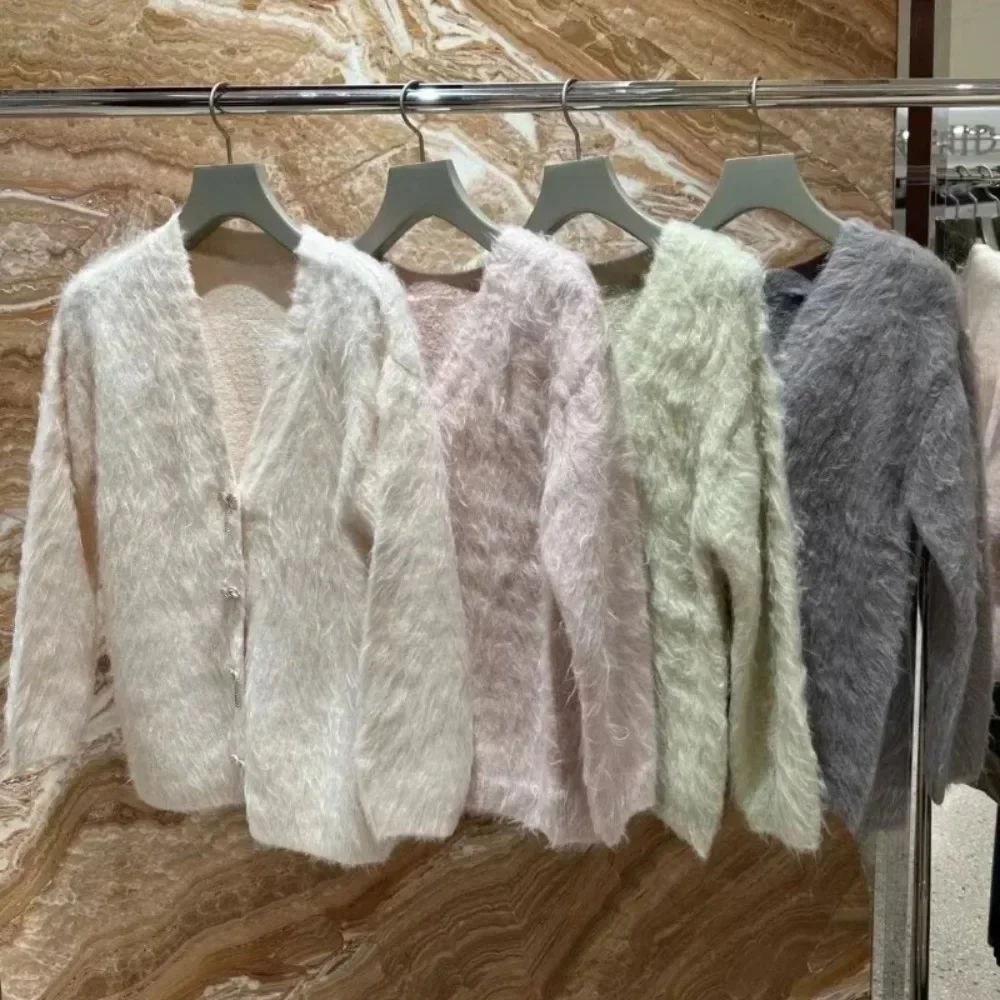 Soft Knit Cardigan Sweaters Diamonds Bow Single Breasted V-neck Long Sleeve Top Autumn Winter Jaoanese Sweet Sueter Mujer