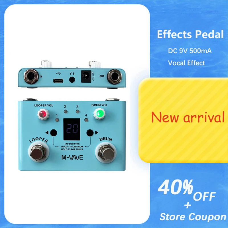 Electric Guitar Effects Pedal DC 9V Drum Machine+Loop Effect Adjustable Vocal Reverb Equipment For Musical Instrument Playing
