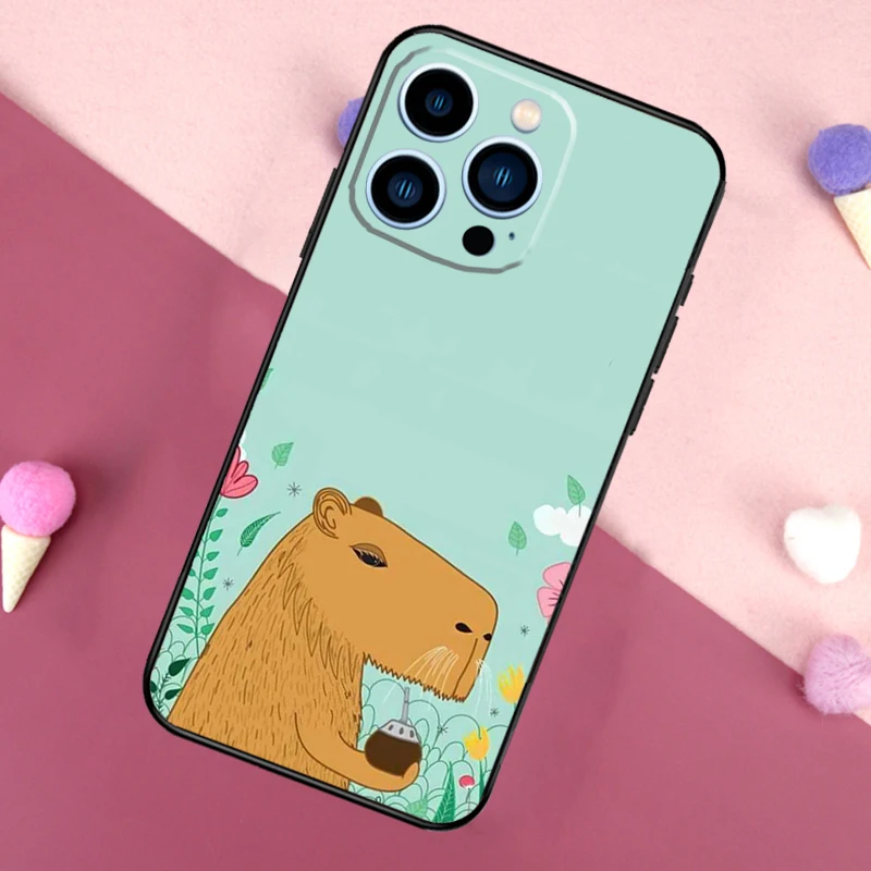 Милый чехол с капибарой для iPhone 16 15 Pro Max 11 12 13 Mini 14 Plus XR 16e задняя крышка телефона