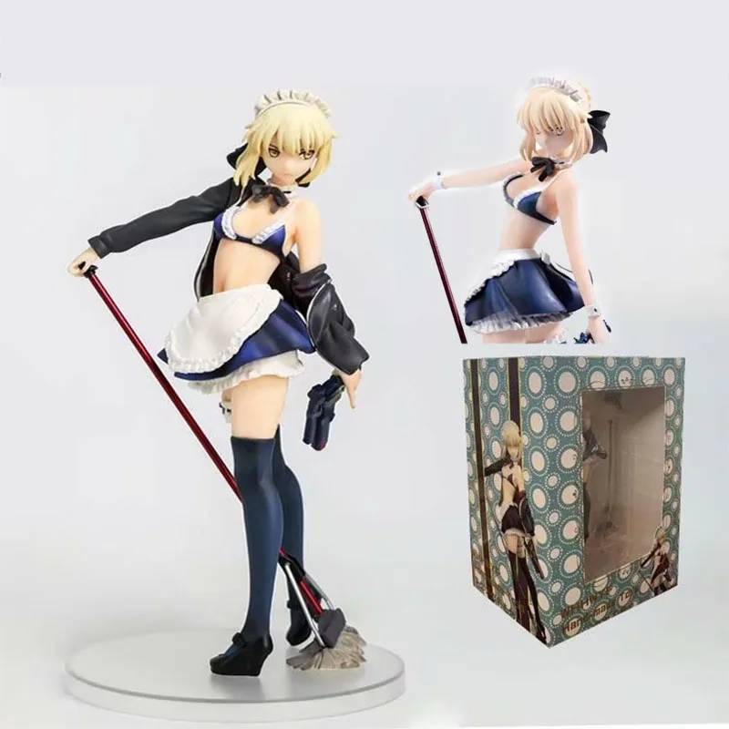 

24CM Anime Sexy Fate Stay Night Saber Action Figure Maid Servant Mop version Collection Model Toy Doll