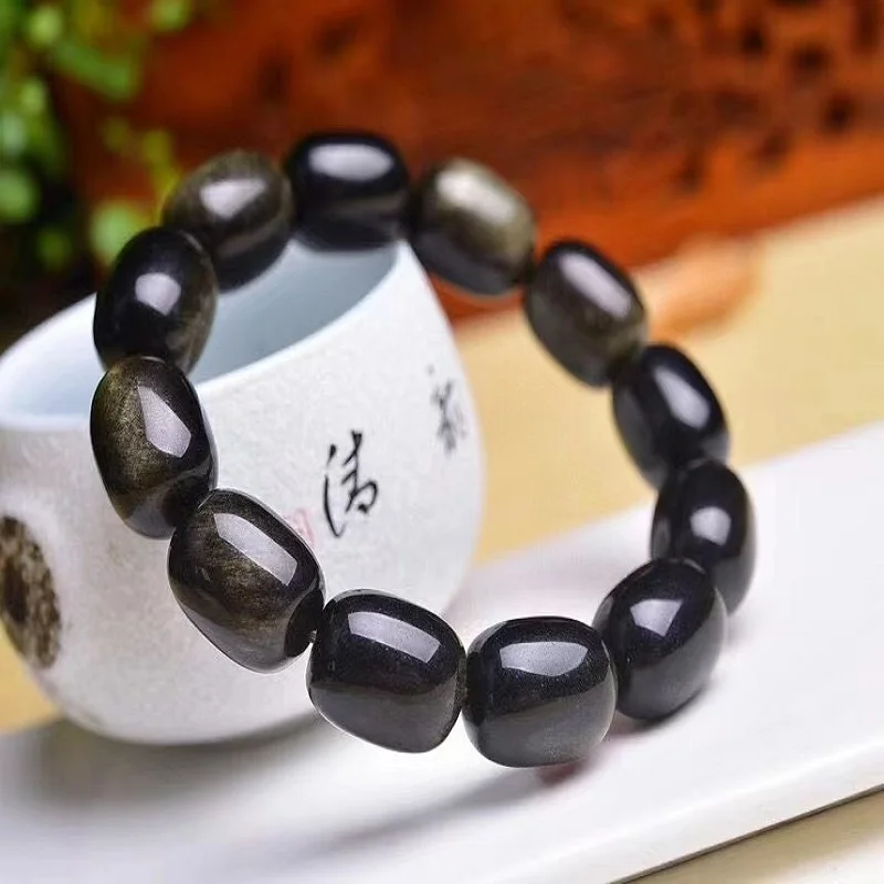 

12*16 мм золотистый обсидиановый браслет с бусинами, Исцеляющие фэн-шуй кристаллы, браслет из искусственного камня
