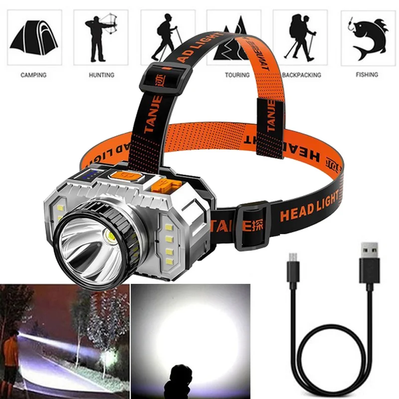

T20 Headlamp Strong Powerful Built-in Battery Head lamp USB Rechargeable LED Waterproof Torch Flashlight Outdoor Camping