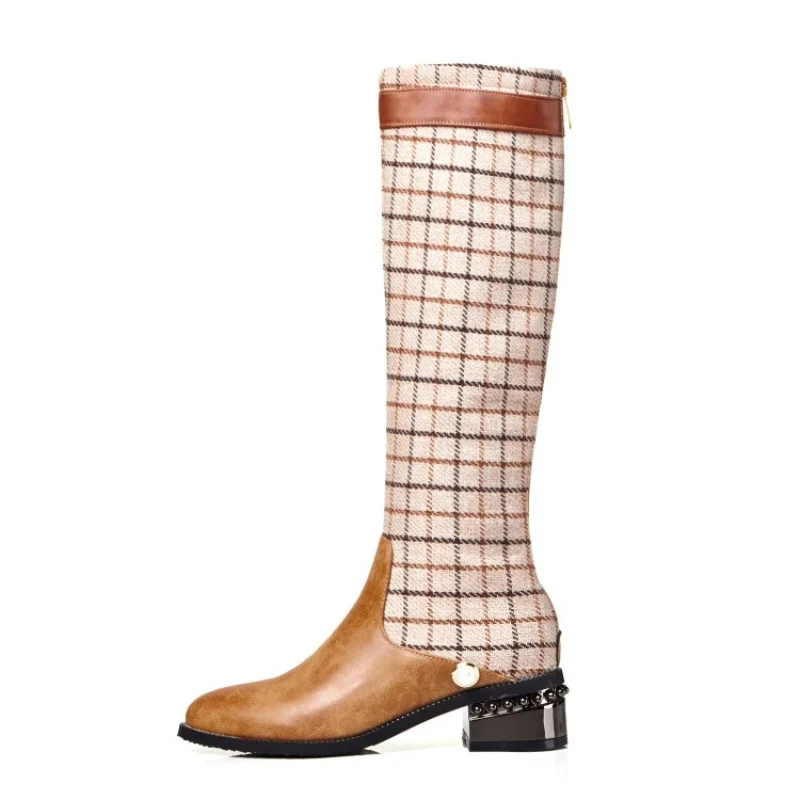 

LILYPTUART ZA Boots, Women, 2022 Winter Brand Fashion Round Toe Plaid Casual Ethnic Style Coat Shoes, Large Size 46 47 48, Boats