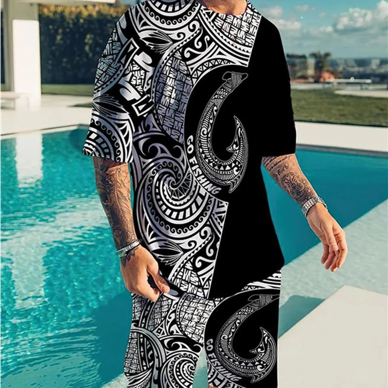 

2022 summer new casual men's t shirt simple suit male type short sleeve shirt+oversized shorts 3d printing sets 2 pieces