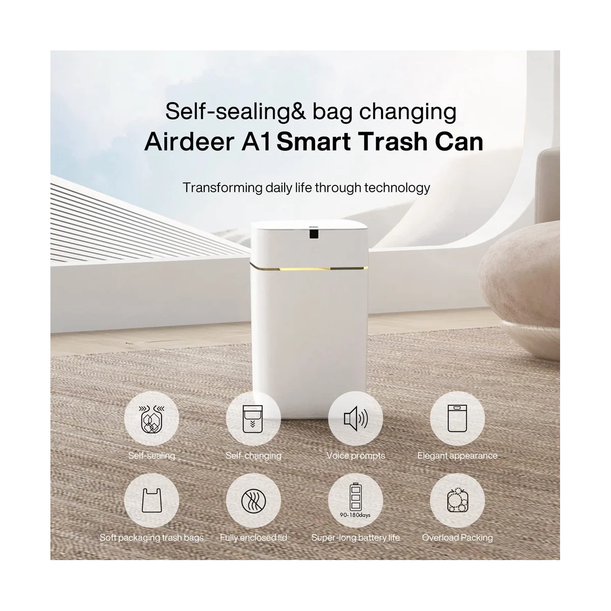 Умная мусорная корзина самозапечатывающаяся и самоменяющаяся датчик движения