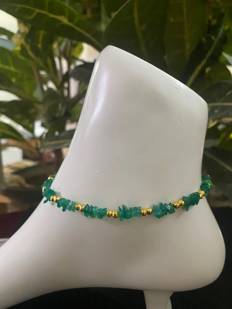 Green agate anklet -- green agate jewelry -- Healing anklet