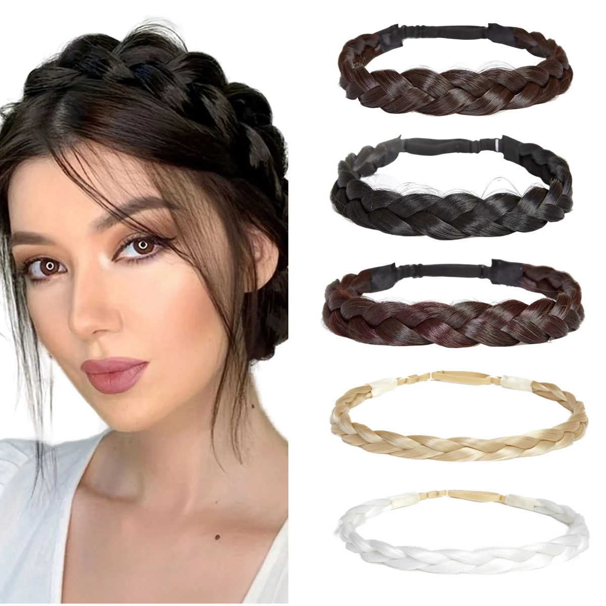 Широкая Синтетическая Коса Обертка Для Волос Регулируемая Эластичная Повязка На