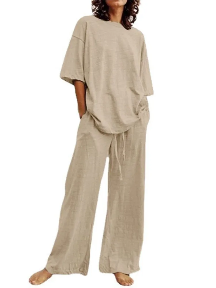 Женский Повседневный комплект из двух предметов топ с коротким рукавом и круглым