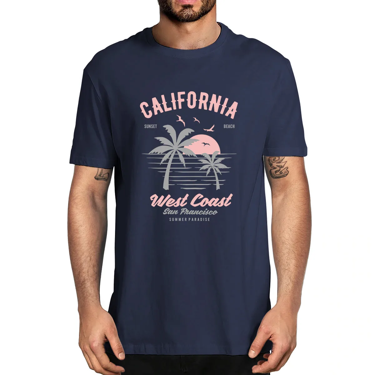 

California West Coast Sunset And Beach Summer Men's 100% Cotton Novelty T-Shirt Unisex Humor Streetwear Funny Women Top Tee