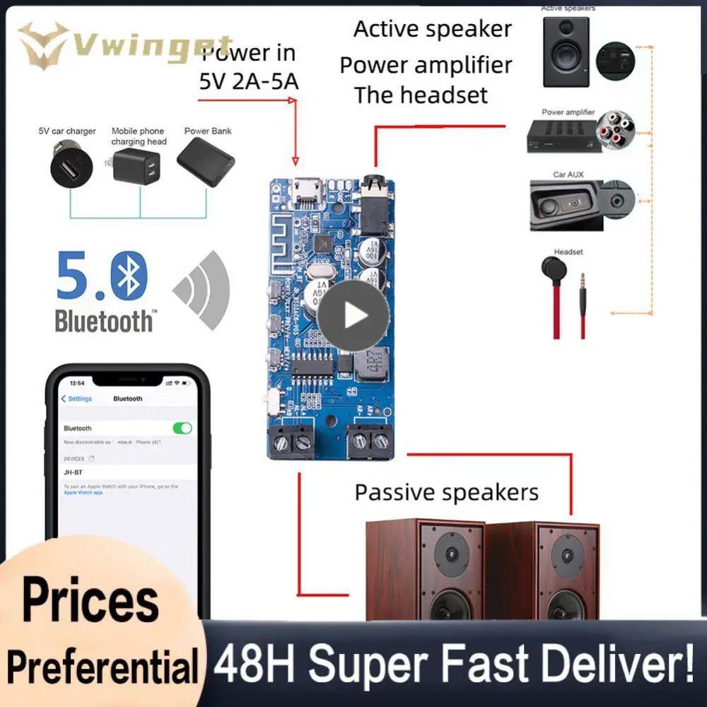 

3.7v-5v Amplifier Board Stereo 5.0 Power Amplifier With Button 3.5mm Audio Speakers Stereo Diy Power