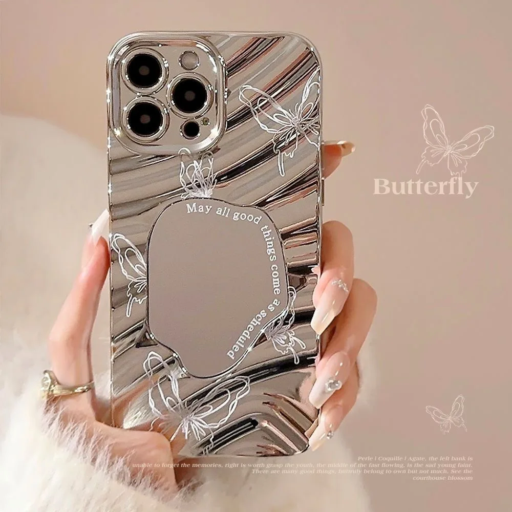 Зеркальный чехол для телефона Make Up iPhone 16 Pro Чехол 11 12 13 14 15 Max Curly Wave Bumper Жесткий