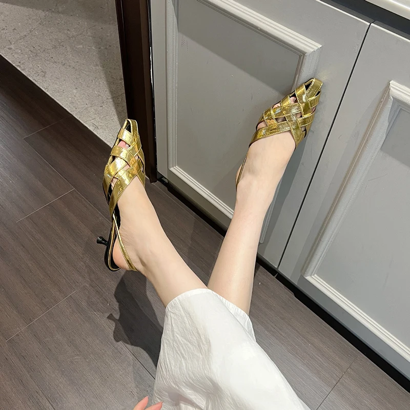 Summer Thin Heel 4cm  Pointed Toe  Nightclub Slim High Heels Sandal  Lady Slingback Party Shoes Female Fashion Stilettos 6A