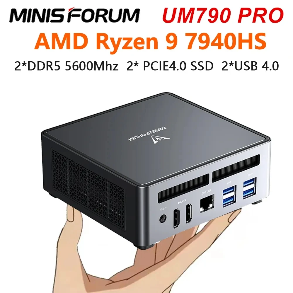 

UM790 Pro MINISFORUM Mini Computer AMD Ryzen 9 7940HS 2*DDR5 5600MHz 2*PCIE4.0 2*USB4.0 Window 11 NUC Gamer PC HTPC WiFi6E BT5.3