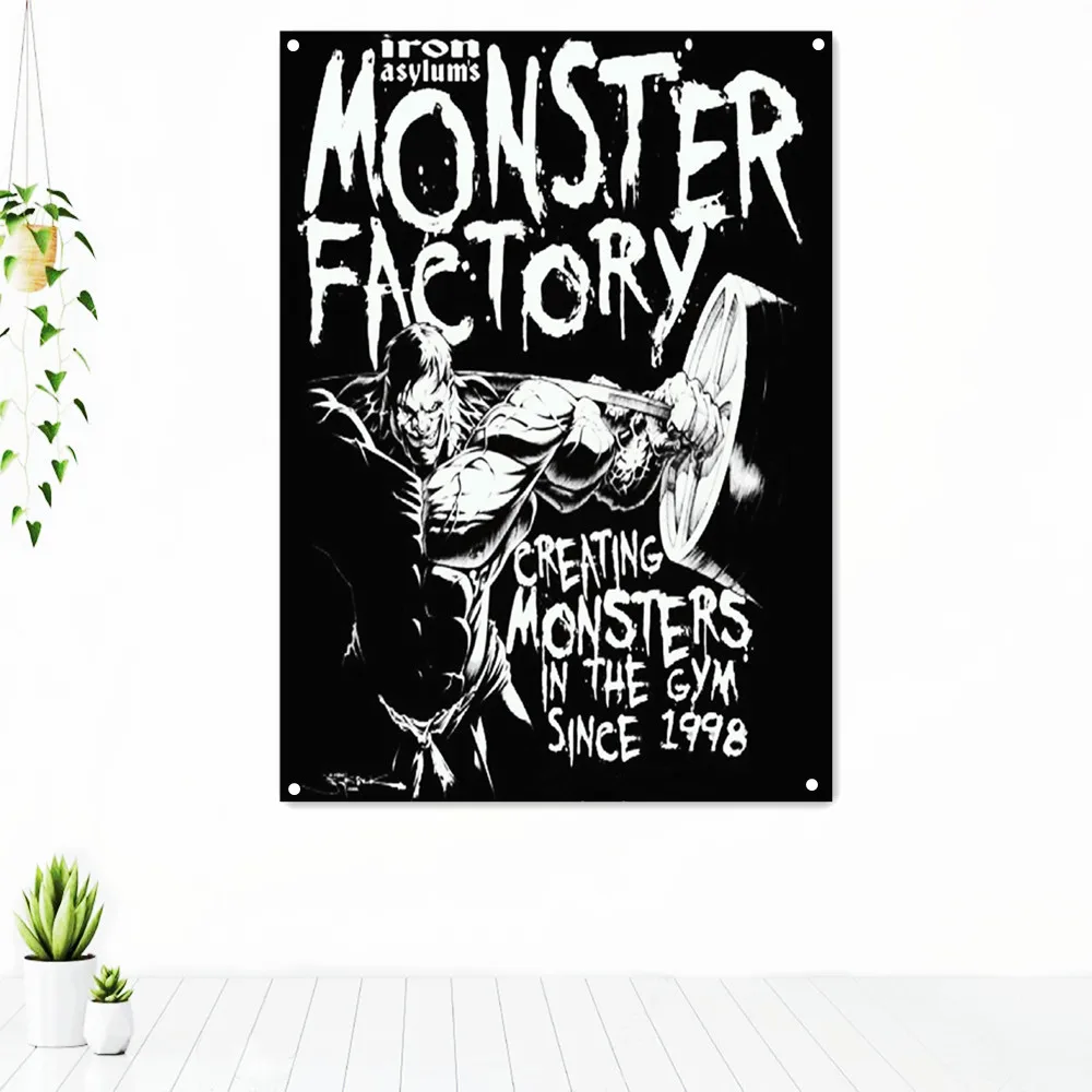 

MONSTER FAETORY Fitness Workout Tapestry Wall Hanging Painting Exercise Motivational Poster Wall Art Banner Flag Gym Decoration