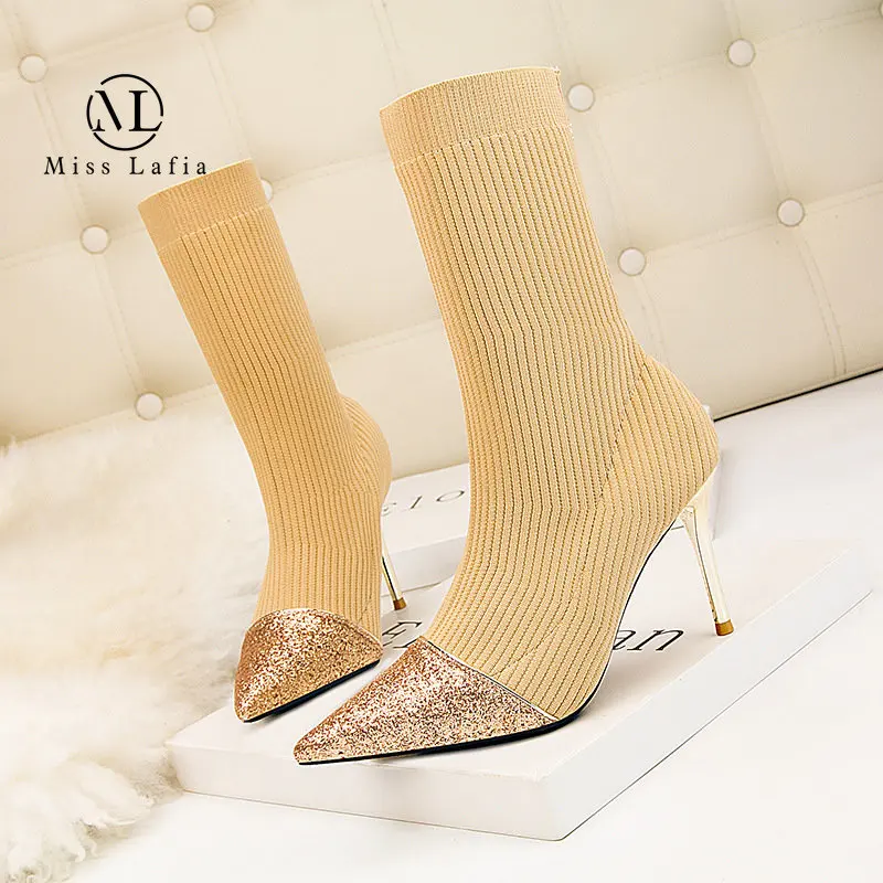 

2023 New Style autumn winter woman boots elastic socks boots high heels knitted thin boots stiletto boots pointed bare boots