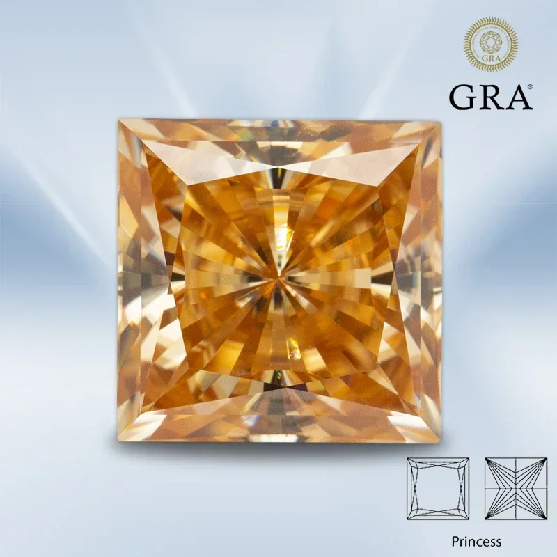 Муассанит камень шампанское натуральный цвет огранка принцессы высокое