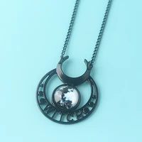 brand new punk gothic witch black moon necklace triple moon goddess blue stone necklace ladies men cosplay jewelry gifts