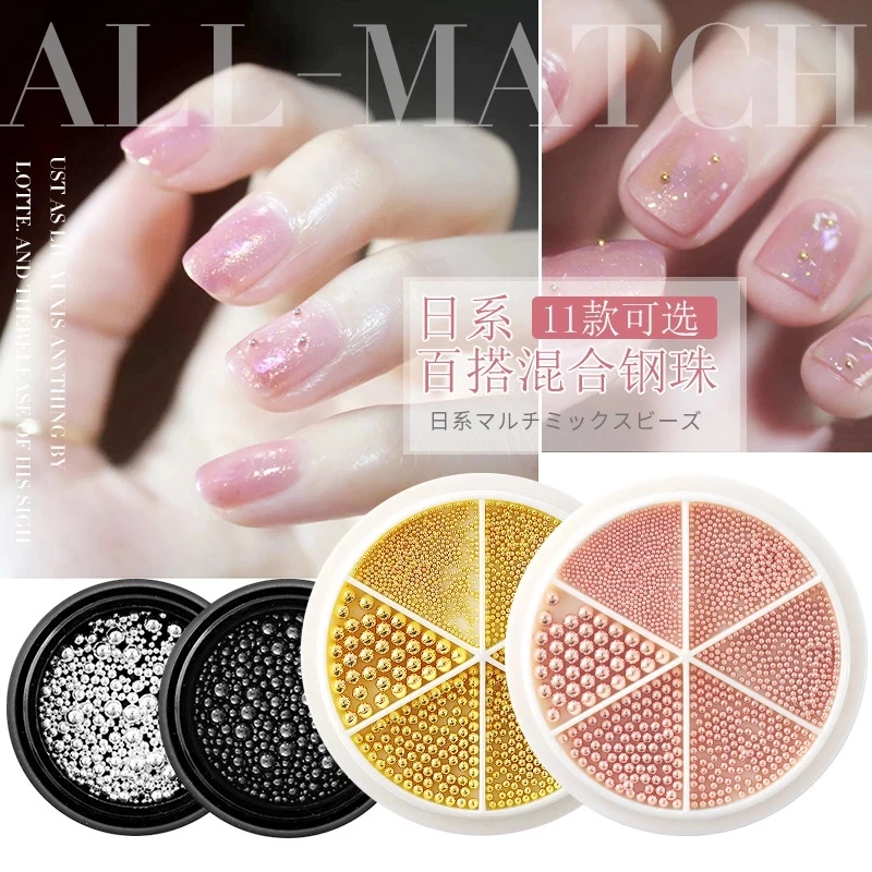 

6grids Metal Mirco Beads Mixed size rose gold silver black 3D metal nail art decorations Craft Chrome Caviar Bead Charms Art Nai
