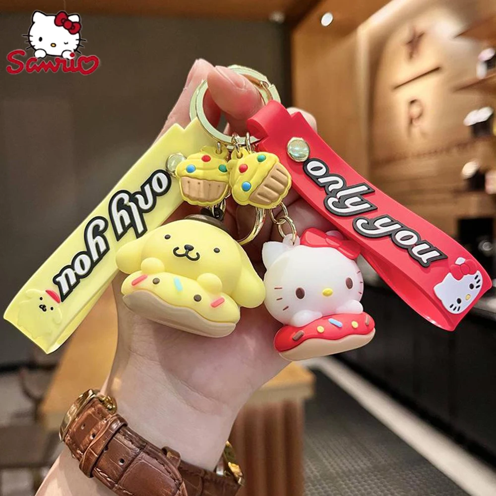 

Sanrio Keychain 5Cm Donut Melody Kuromi Cinnamoroll Kawaii Pendant Anime Figure Bag Accessories Pvc Material Hang Toys Figures