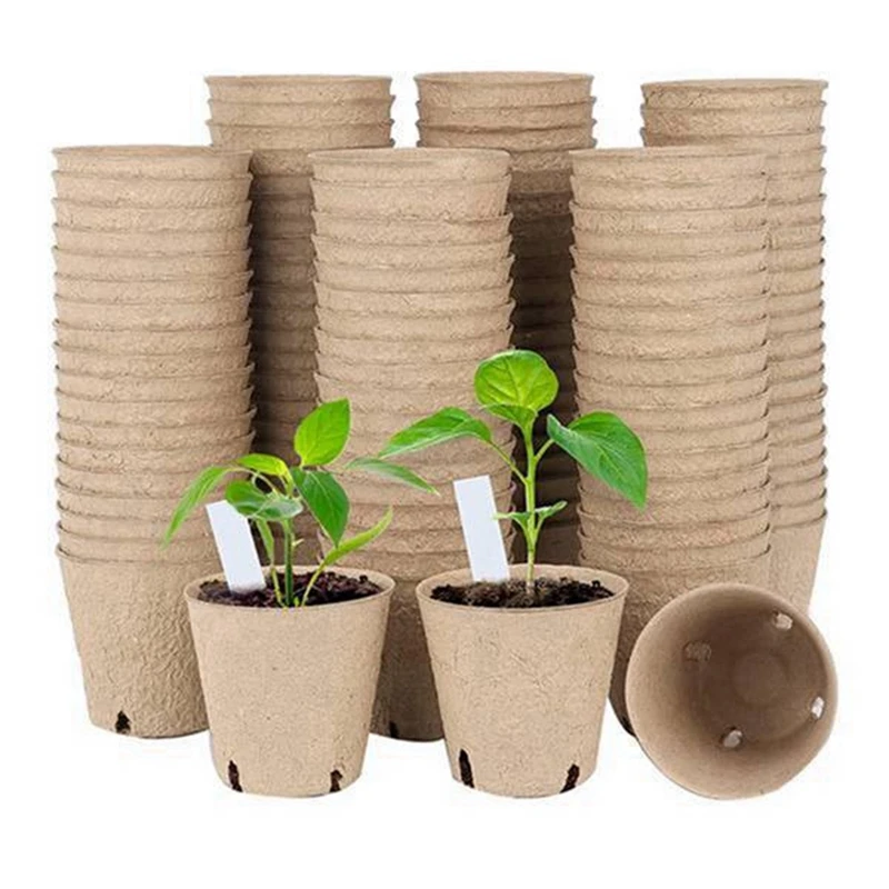 

HOT-Peat Pots, 100 Pcs Seed Starting Pots With Drainage Holes Round Nursery Pot, Biodegradable Plants Pots With 50 Labels