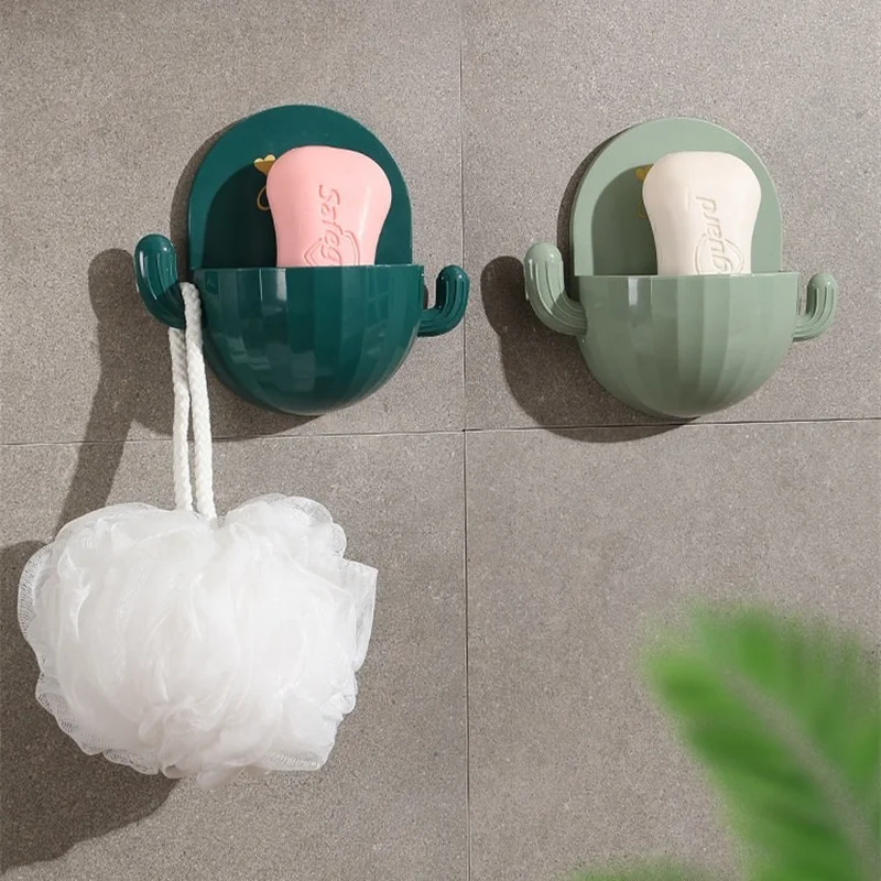 

Cactus Drain Soap Box Toilet Punch-free Cartoon Soap Holder Cute Soap Dishes Wall-mounted Soap Container Bathroom Accessories