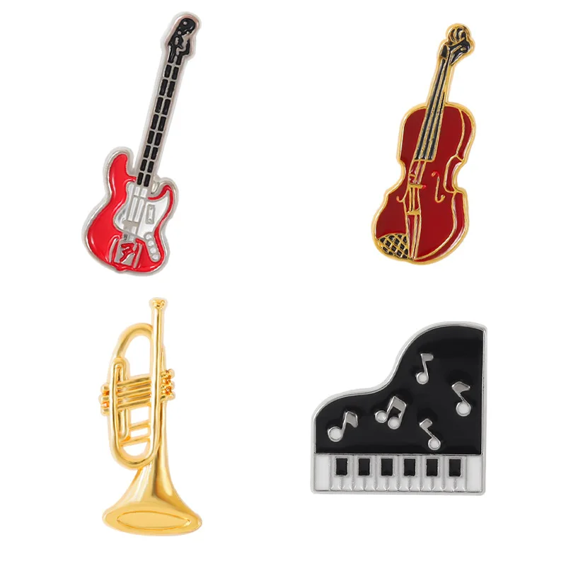 Creative Musical Instruments Enamel Brooch Guitar Piano Violin Horn Hobby Music Alloy Pins Badges Sweet Jewelry Student Gifts images - 6