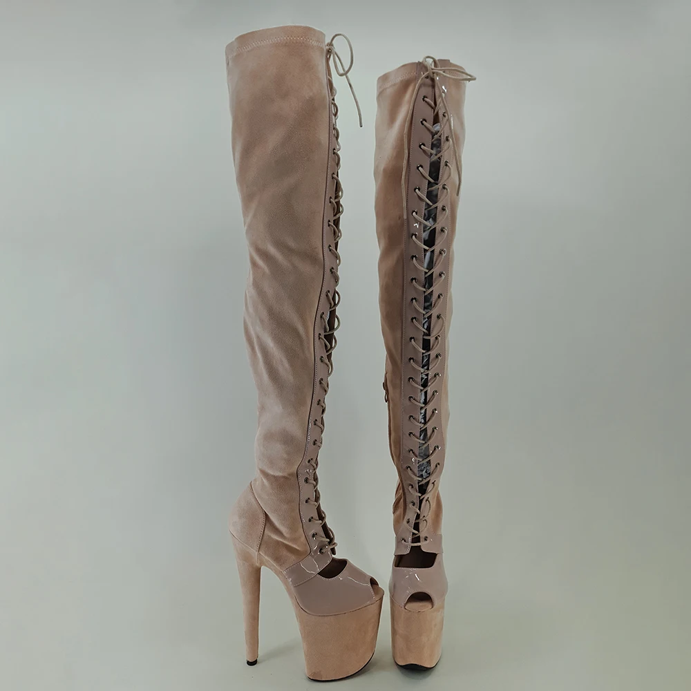 Leecabe Beige Suede 20CM Pole dancing shoes High Heel platform Boots Pole Dance boots