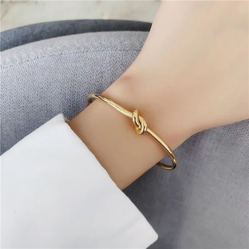 

New Arrival Chic Fashion Knot Lovers Bangle Rose Gold Color Titanium Steel Jewelry Woman Birthday Gift Never Fade