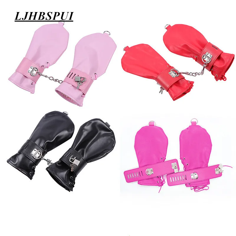 

Pu Leather BDSM Bondage Fetish Sex Handcuffs Puppy Role Play Dog Gloves Wrist Cuffs Paw Padded Fist Mitts Accessories Sexy Toys